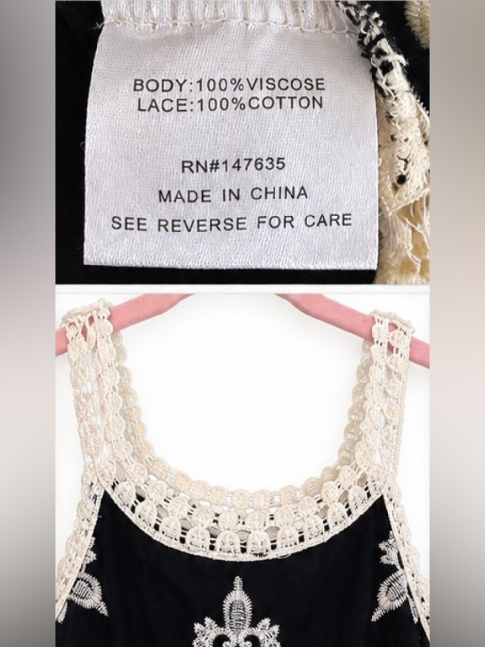 Romeo + Juliet Couture Black & Ivory Embroidered Lace Tank Top Size M Boho Y2K - Picture 3 of 3